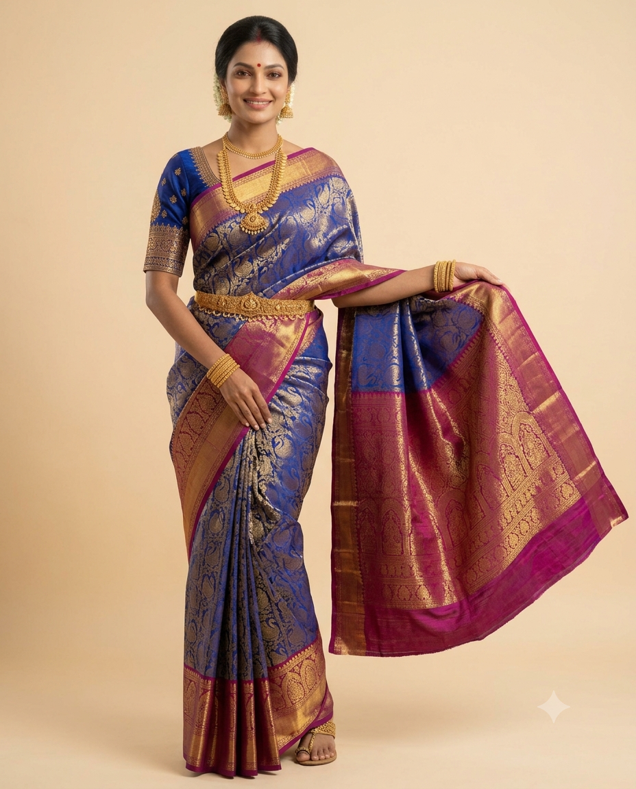 Royal Sapphire Blue Kanjeevaram Silk Saree