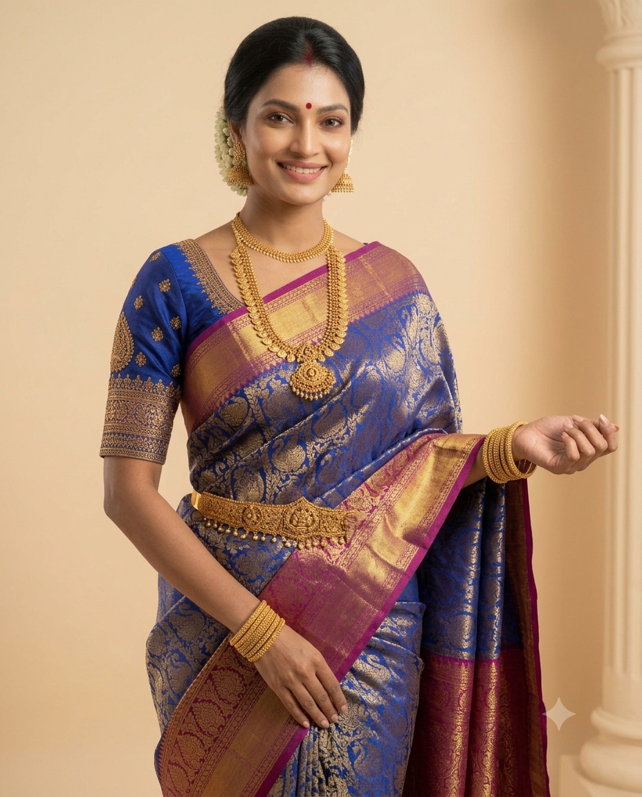 Royal Sapphire Blue Kanjeevaram Silk Saree