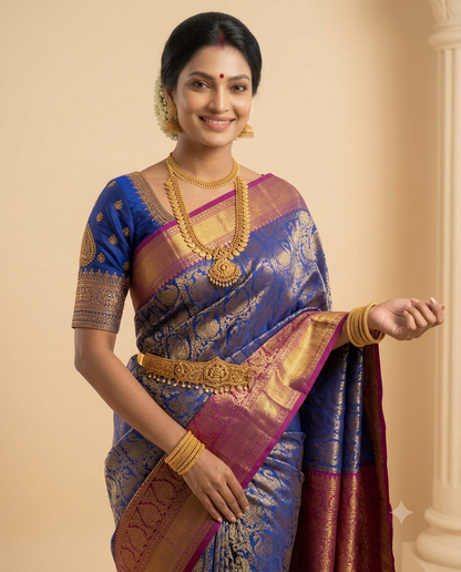 Royal Sapphire Blue Kanjeevaram Silk Saree