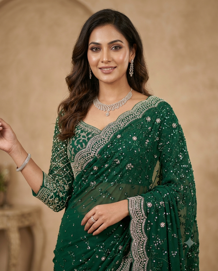 Emerald Royale Cocktail Party Wear Saree