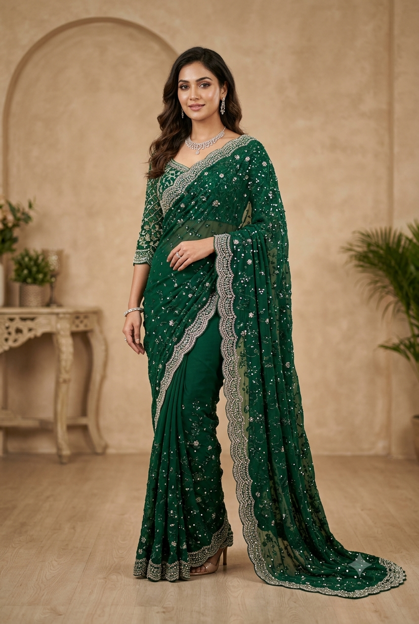 Emerald Royale Cocktail Party Wear Saree